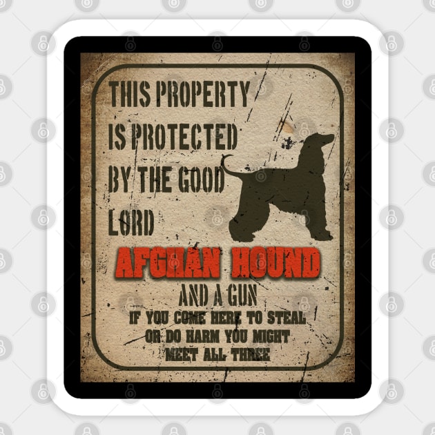 Afghan Hound Silhouette Vintage Humorous Guard Dog Warning Sign Sticker by Sniffist Gang